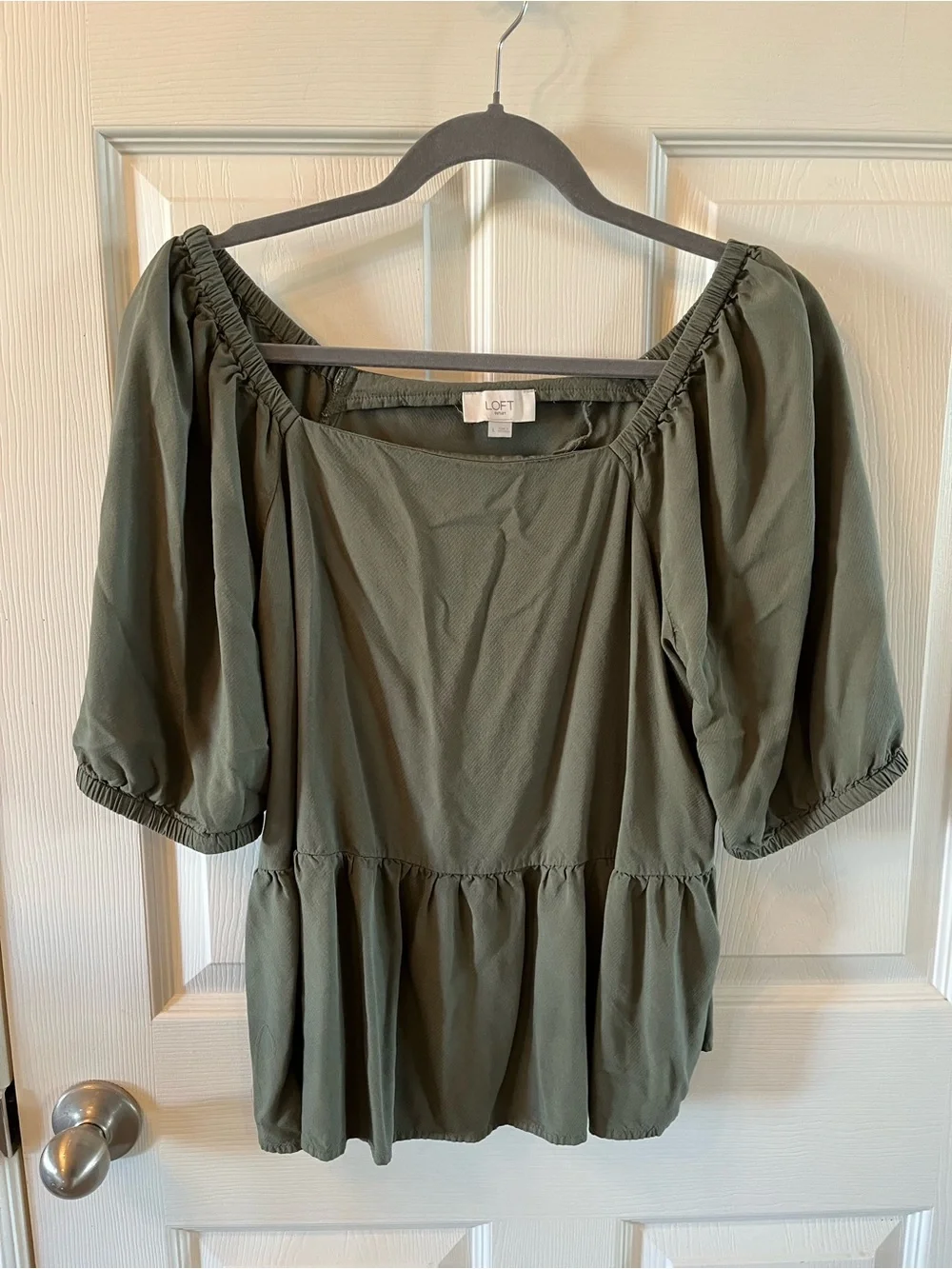 LOFT Olive Green Cottagecore Boho Peasant Blouse, Large